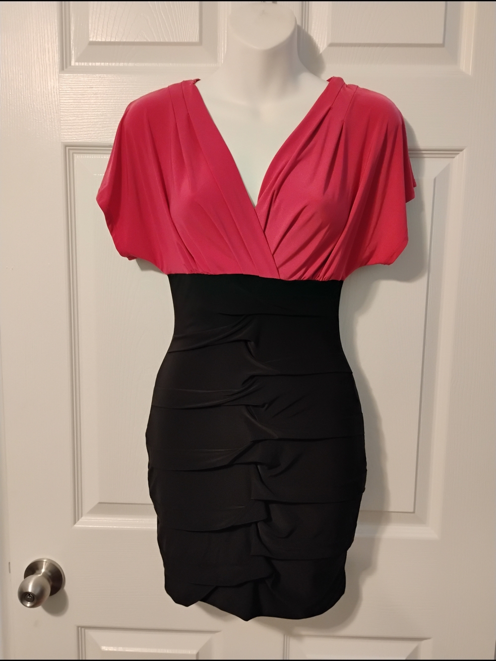 Charlotte Russe Pink and Black Ruched Mini Dress